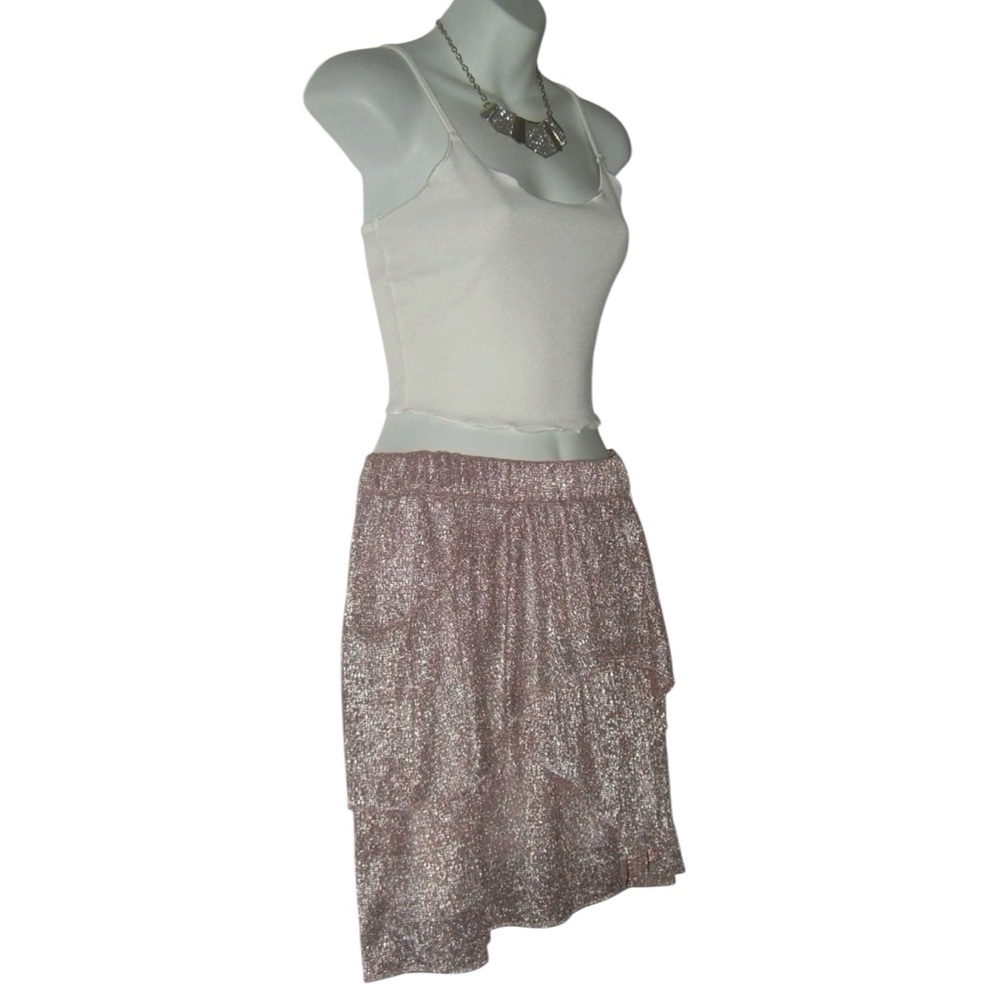 IRO Paris Skirt Pink Silver Metallic Ruffle y2k Kawaii Coquette McBling Fairy M - Picture 3 of 10